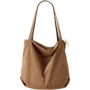 KALANKA-Sac &agrave; main en velours c&ocirc;tel&eacute; pour femme - Grand sac &agrave; bandouli&egrave;re avec fermeture &eacute;clair - Sac en velours c&ocirc;tel&eacute; - Sac en tissu pour universit&eacute;, &eacute;cole, travail, bureau, voyage, shopping, vie - Neuf