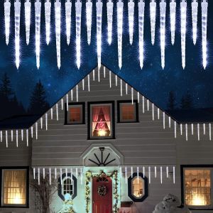 Guirlande Lumineuse en Cône de Glace Extérieur, 320 LED 20 Glaçons Guirlande Lumineuse Noel, 4M Blanc Effets Lumineux Pluie de Météores Lumineuse de Pluie de Glace pour Intérieur Fête Deco - Neuf