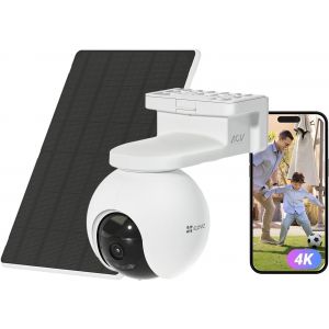 JEXNOVASHOP-4K(8MP) Caméra Surveillance WiFi Extérieure sans Fil + 5W Panneau Solaire, Détection de Personnes/Véhicules, Caméra Solaire Extérieure 360°, Mode AOV, Défense Active, CB8 Pro 4K Kit - Neuf