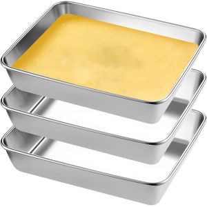 Jexnovashop-Lot De 3 Bac De Cuisson En Inox 25.5x19.5x5cm Plat Rectangulaire En Acier Inoxydable, Plat Inox Rectangulaire Plat Four, Plateau Inox Cuisine, Plateau De Cuisson Four Pour P&acirc;tisserie Grat - Neuf