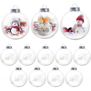 12 Pi&egrave;ces en Plastique &agrave; Remplir de BRICOLAGE Arbre de No&euml;l Boules de Claire Babiole &agrave; Remplir Boule de No&euml;l Personnalisable boule de neige Kit - Neuf
