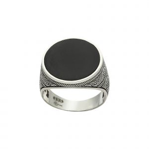 Bague Chevali&egrave;re Homme Po&eacute;tique Onyx Argent - Neuf