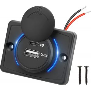 JGD-Panneau de Prise USB pour Voiture, PD3.0 & QC3.0 Panneau de Chargeur USB avec LED &eacute;tanche pour 12V/24V Motos Bateaux Marine - Neuf