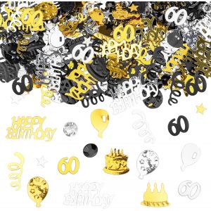 Confettis d&iquest;&iquest;coratifs pour 60e anniversaire - Dor&iquest;&iquest;s et noirs - D&iquest;&iquest;coration de table &iquest;&iquest; disperser - Paillettes - Pour mariage, anniversaire de mariage - Neuf
