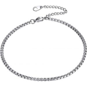 Kal-Bracelet Chaine De Cheville Femme Fille Acier Inoxydable Gourmette 3/6 Mm Argent/Plaque Or/Noir/Or Rose [Venitien/Spiga/Tressé] Chaine Maille Pied 22cm Plage Ete Vacanvce - Neuf