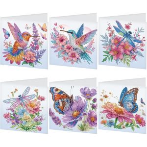 Ayuhr-6 Pcs Diamond Painting Carte De Voeux Peinture Diamant Carte Anniversaire Diamant Painting Carte Saint Valentin Broderie Diamant Carte Postale Canevas Diamant Carte Colibri Papillon Libellule - Neuf