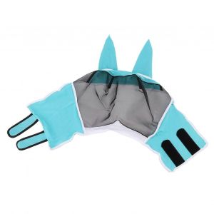 Masque Anti-Mouches De Cheval Tout Rond Maille Respirante Masque Anti-Mouches Protection Uv Élastique Masque Facial De Cheval Avec Oreilles Bleu S 42x35cm / 16.5x13.8in A-B - Neuf