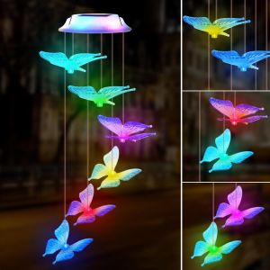 Solaire Carillon a Vent Exterieur, Étanche Papillon Solaire Carillon Éolien, LED Solaires Carillon Couleur Changeante, Suspendu Garden Décoration pour Jardin Patio Yard Cadeau Maman - Neuf