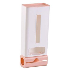 Distributeur de sacs poubelles de cuisine, organiseur mural autocollant rose, support de sacs en plastique avec ouvertures supérieures et inférieures faciles d'accès pour la cuisine - Neuf