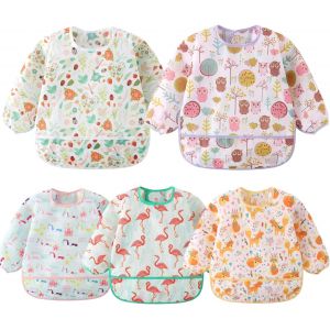 5 Pack Bavoirs Manches Longues Etanche Tablier D'alimentation Enfant 5-30 Mois - Neuf