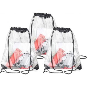 acdsgd-Lot de 3 sacs transparents transparents avec cordon de serrage - Sac &eacute;tanche - Sac transparent - Pour sac &agrave; dos d'&eacute;cole, gym, voyage, natation &agrave; la plage, Transparent, M - Neuf