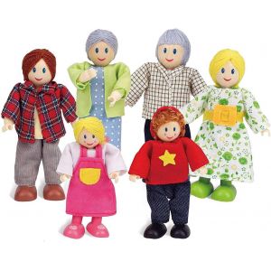 ERYI-Jouet Famille Caucasienne Pour Maison De Poupée En Bois, 6 Pièces - Accessoire Et Figurines En Bois Pour Maison De Poupée En Bois - Jouet Pour Enfant À Partir De 3Ans - Fille Et Garçon - Neuf