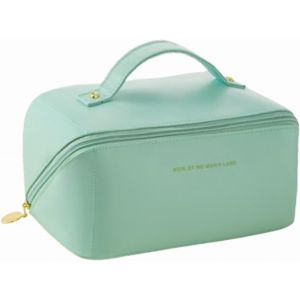 MAA-Trousse Toilette Imperméable Portable PU, Trousse Toilette avec Compartiment Poignée, Trousse Cosmétique Double Couche, Trousse Maquillage Voyage Double Couche, pour Hommes Et Femmes (Vert Menthe - Neuf