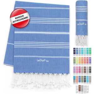 Serviette De Plage-100% Coton Bio,95 X 180 Cm,Pr&eacute;lav&eacute;,Absorbant,S&eacute;chage Rapide,Fouta Hammam,Serviette De Bain,Serviette De Voyage,Drap De Plage,Fouta De Sauna,Bleu Ciel (Sky Blue) - Neuf