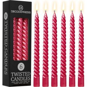 Bougies Torsad&eacute;es D&icirc;ner Lot Bougies de 3 ou 6 Anti-Gouttes Bougies Color&eacute;es Bougie Longue Dur&eacute;e 6h Non Parfum&eacute;e (Rouge M&eacute;tallique-Lot de 6) - Neuf