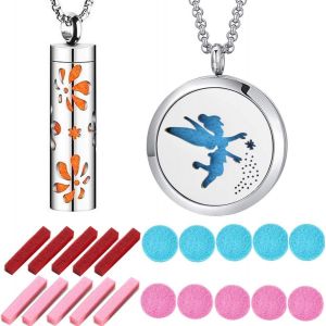 2 Stk Pendentif Aromath&eacute;rapie Diffuseur De Parfum Ou D'huile Essentielle Avec 20 Tampons De Remplissage,Collier Pendentif Rond Aromath&eacute;rapie Bijoux,Cadeaux Pour Filles Et M&egrave;res - Neuf