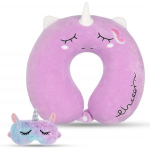 Trahoo-Coussin De Nuque, En Mousse À Mémoire De Forme, Pour Enfant, Avec Masque Pour Les Yeux De Licorne, 30 X 30 Cm, Mignon, Violet - Neuf