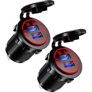 Chargeur De Voiture Double Port Qc3.0 Usb Rapide Chargeur De Voiture 36 W/3 A Charge Rapide Avec Led Bleue Et Interrupteur Tactile Pour Téléphone 12/11 Pro/Max/8,Galaxy S21/20/10/9 (Rouge) - Neuf