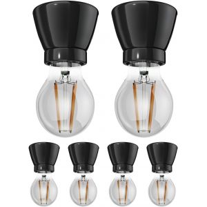 6 Pièces Porcelaine Douille De Lampe Minz, Rond, Noir Lampe Led 370Lm, Extra Blanc Chaud[AMP748460] - Neuf