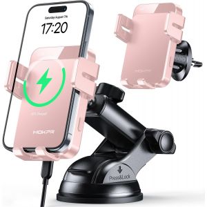 15w Support Telephone Voiture Induction, [Serrage Automatique] Rapide Chargeur Induction Voiture, Grille D'a&eacute;ration Tableau De Bord Pare-Brise Pour Iphone 16/15/14/13/12&samsung S24 S23 S22 - Neuf