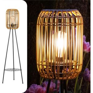 Lampe Solaire Sur Pied Ext&eacute;rieure Led , Lumi&egrave;re De Jardin &Eacute;tanche Lanterne Pour Balcon, &Eacute;clairage Durable &Agrave; Trois Pieds En Rotin - Neuf