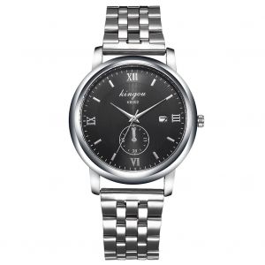 Montre A Quartz Tendance Avec Bracelet En Acier Et Chiffres Romains, Grand Cadran Rond, Pour Homme (Blanc) - Neuf