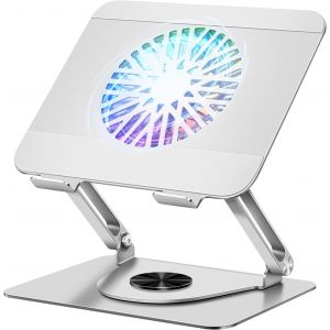 Ulteronixshop-Support Ordinateur Portable avec Ventilateur PC Portable Magn&eacute;tique RGB, Rotation 360&deg;, Capacit&eacute; de Charge de 10 KG et 18dB de Silence, Support pour Laptops/Tablettes Jusqu'&agrave; 16&iquest;(Argent - Neuf