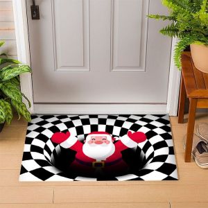 Tapis de porte de No&euml;l - P&egrave;re No&euml;l &agrave; carreaux noirs et blancs, tapis de porte de No&euml;l, 40 x 60 cm, tapis d'entr&eacute;e, motif de No&euml;l, d&eacute;coration int&eacute;rieure de No&euml;l pour l'entr&eacute;e, la salle de bain, la ch - Neuf