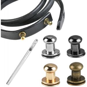 MEVRONISSHOP-80 Pi&egrave;ces Rivets pour Cuir Bouton, 6mm Bouton Pression Metal ave Poin&ccedil;on en Cuir, Rivet a Visser pour Fixation et R&eacute;paration de Sac en Cuir V&ecirc;tements Ceinture Chaussures(Argent, Or, Noir - Neuf