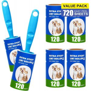 KALANKA-720 Feuilles Rouleau Poils Animaux 6 Rouleaux avec 2 Poign&eacute;es, Extra Collant Rouleau Adhesif Vetement, Lint Roller pour V&ecirc;Tements, Cheveux, Canap&eacute;, Lit, Poils de Chat et Chien - 120/Rouleau - Neuf