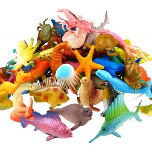Sansh-Animaux Marins, Ensemble Jouet Animaux En Plastique Cynil Min Assortis, Jouets Réalistes Vie Sous La Mer Figurine Bain Jouets Pour Enfant Eductif Fête Gâteau Cupacke (Pack 52) - Neuf