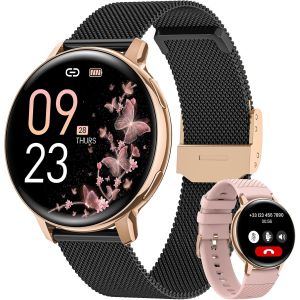 Women's Smart Watch With Bluetooth Calling, 1.39 Inch Hd Smartwatch Women's Health, 120+ Sports Modes, Sleep, Heart Rate, Spo2, Calories Ip68 Pedometer Android Ios Gold Black - Neuf