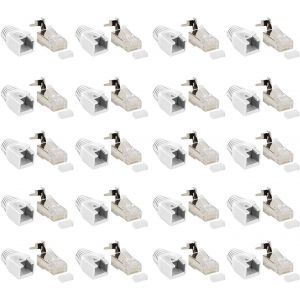 Lot de 20 fiches r&eacute;seau RJ45 CAT 7A CAT 6A CAT7 Blanc &agrave; 10 Gigabit-Connecteur modulaire &agrave; sertir-Protection anti-torsion-C&acirc;ble de pose r&eacute;seau LAN cat7 cat8.1 AWG23 - Neuf