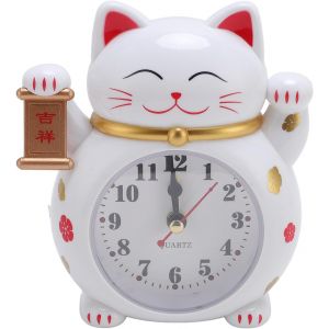 Réveil chat chanceux, horloge chat mignon avec indication de l'heure précise, horloge de bureau pour la maison, les enfants, les étudiants (YF2025B) - Neuf