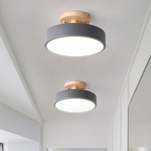 Plafonnier Led Moderne,18cm Lampe À Intensité Variable,Plafonnier Rond À Led En Bois,12w Plafonniers Gris Petit Pour Chambre,Salon,Couloir,Cuisine Flu,Bureau,Chambre Enfant - Neuf