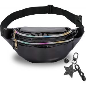 SJZG-1 Sac Banane Holographique Sac Banane Fille Sac Ceinture Femme Cuir Pu Sacoche De Ceinture Brillant Sac Sacs Bananes Holographic R&eacute;flet Holographique Pochette De Voyage Bum Bag(Negro) - Neuf