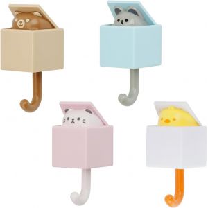 4PCS Crochets Muraux pour Animaux, Crochet Adhesif Mural Cr&eacute;atif Crochet Adhesif Mignon Crochet Mural R&eacute;tractable pour Patere Enfant D&eacute;coration Murale Sans Per&ccedil;age - Neuf