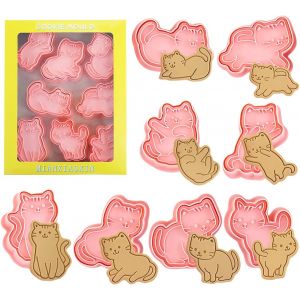 Jexnovashop-Emporte-Pi&egrave;ces Chat,Lot De 8 Emporte Pi&egrave;ce Patisserie Chat,3d Moule Biscuit Plastique,Cookie Cutter Pour Enfants F&ecirc;te Anniversaire G&acirc;teau D&eacute;coration - Neuf