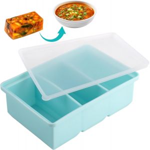 KALANKA-Plateau de Cong&eacute;lation Soup Extra Large en Silicone avec Couvercle, Empilables Moule a Soupe, 3 Compartiment Bac &agrave; Bouillon, Large Bac &agrave; Gla&ccedil;ons pour Stocker et Congeler la Soupe, la Sauce et - Neuf