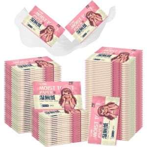 KALANKA-50 pcs Papier Toilette Humidifi&eacute; Rin&ccedil;able,Lingettes Nettoyantes Corps,Extrait de Camomille,Alo&egrave;s,Arbre &agrave; th&eacute;,Papier Toilette Humide,Emball&eacute;s Individuellement,Biodegradabile,Rose - Neuf