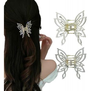Asas-Lot De 2 Pinces À Cheveux Papillon Avec Perles Et Strass-En Métal Doré-Taille Moyenne-Pour Femme Et Fille - Neuf