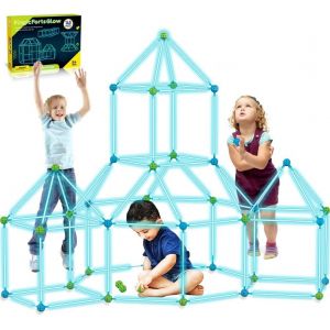 YOUY-Kit De Construction Pour Enfants 140 Pièces Brillent Dans Le Noir Jouets De Construction De Fort D'Air Pour 4 5 6 7 8 9 Ans Et Plus Garçons Filles Bricolage Amusant Tunnels De Construction 140Pc - Neuf