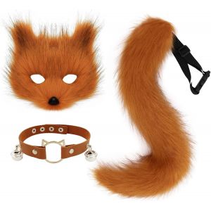 Trahoo-Ensemble De Collier En Cuir Synthétique Avec Masque De Renard Et Queue De Loup Et Collier En Cuir Pour Fête D'halloween - Neuf