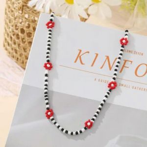 Collier Ras-De-Cou En Perles Et Fleurs Pour Femme, Noir Et Blanc, 50,8 Cm, Style 5, Bijoux En Perles Color&eacute;es Pour Femme - Neuf