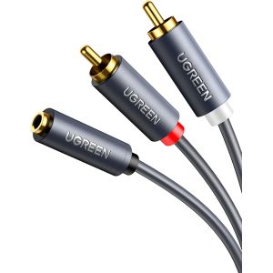 VornixorSarlshop-C&acirc;ble RCA Audio 3.5mm Femelle vers 2 RCA M&acirc;les Adaptateur Cinch C&acirc;ble Compatible avec T&eacute;l&eacute;phone TV PC Tablette Ampli Cha&icirc;ne HiFi Barre de Son Home Cin&eacute;ma Enceinte Subwoofer (1M) - Neuf