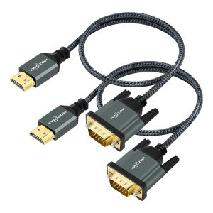 KALANKA-Câbles HDMI vers VGA 1M Lot de 2, Coque alliage d'aluminium Tressé plaqué HDMI VGA Compatible 1080P/60Hz Pour Ordinateur Bureau, Ordinateur Portable, PC, Moniteur (2 Pièces) - Neuf