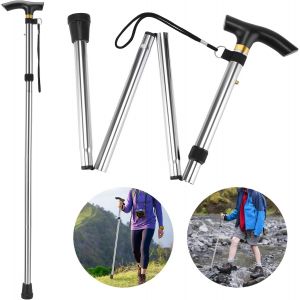 Canne Pliante En 4 Et R&eacute;glable Canne Pliante L&eacute;g&egrave;re En Aluminium En M&eacute;tal Canap&eacute; Non Glissant Unisexe Pour La Randonn&eacute;e Trekking Voyage.[Q146] - Neuf