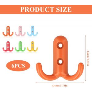 6 Pi&egrave;ces Patere Murale Color&eacute;,Double Crochet Avec 12 Vis,Crochet De Manteau R&eacute;tro,Crochets Doubles Porte Manteau Avec Vis,Adapt&eacute; Aux Pat&egrave;res,Salle De Bain,Cuisine,Chambre - Neuf