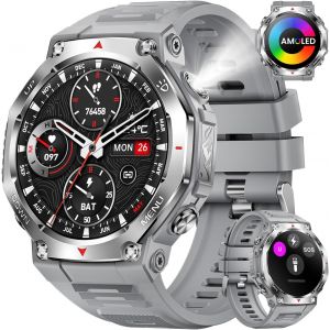 Montre Connect&eacute;e Homme Lampe Uv: 1.43" Amoled Ronde &Eacute;cran Smartwatch Avec Lampe Torche Led Haute Luminosit&eacute; Fitness Tracker 100+ Sports Modes R&eacute;sistance &Agrave; L'eau 5atm Smart Watch Pour Android[Z1918] - Neuf