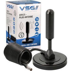 24 91001 - Antenne DVB-T2 (HD), AVK25 Plus, Cha&icirc;nes TV, HD Free TV, Sat, R&eacute;cepteur de programmes TV, Digital Ready, Plug & Play, C&acirc;ble de 5m - Noir - Neuf
